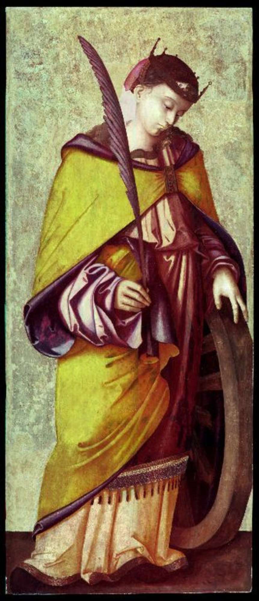 Santa Caterina prima dell'intervento di restauro, analisi diagnostiche, ripresa fotografica IR falsi colori - ph.: Davide Bussolari